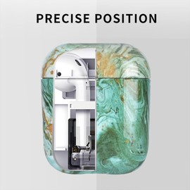 Newseego Case Compatible with AirPods 1 & 2, Stylish Shiny Marble AirPods Case Hard PC Full Protection Airpods Case Portable Shockproof Case for AirPods 1 & 2 Charging Case Green 1.