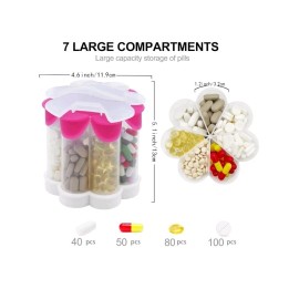 MDC Extra Large Blossom Weekly Pill Organizer Holds 7 Vitamins  heating, pink