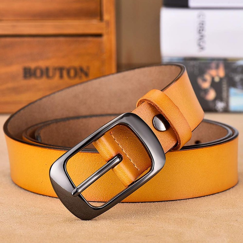 ESPOFY Women's Genuine Leather Belt with Single Prong Alloy Buckle