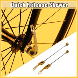 BULLSPANN 1 Pair Front Rear Bicycle Axle Skewers Quick Release Levers Aluminum Alloy 145mm 185mm Gold Tone MTB Bike Replacement Parts Accessories