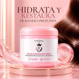 El Español con Stylo Mascarilla para Cabello Dañado 300 g – Tratamiento Capilar de Hidratación Profunda y Reparación – Para Cabello Seco, Maltratado y Químicamente Procesado – Control de Frizz y Brillo