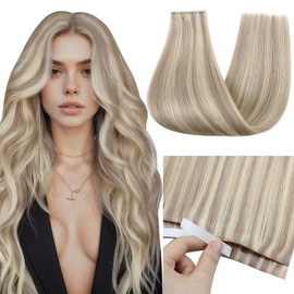 Full Shine Remy Tape in Extensions Color 18 Ash Blonde Highlight 613 Blonde Genius Weft Pu Tape in Hair Extensions One Piece for Daily Office Look Lightweight Adhesive 18Inch 50G
