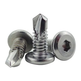 Fajoeda Pack of 40 Self-Tapping Screws Flat Head 6.3 x 16 mm 410 Stainless Steel Hexagon Socket Screws Drilling Screws (16 mm to 45 mm Available, Silver)