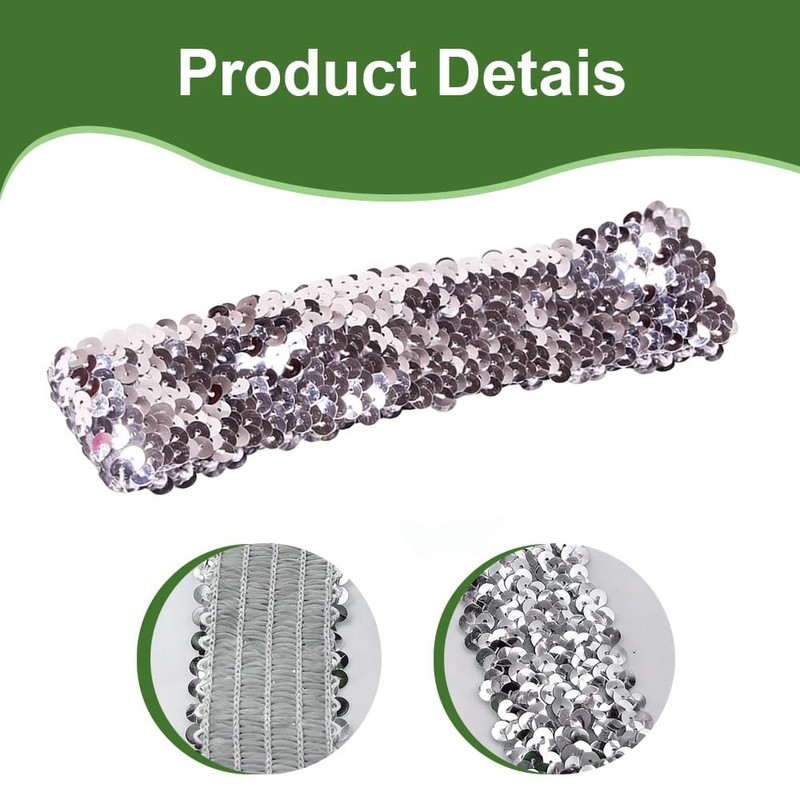 2PCS Elastic Sparkly Headband 5cm Wide Sliver Sequin Headbands For