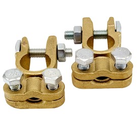 Ampper Brass Battery Terminals Connectors Clamps, Top Post Battery Terminal Protector Set for Marine Car Boat RV Vehicles (1 Pair)
