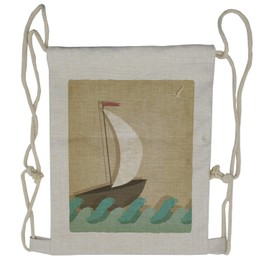 Ambesonne Ocean Drawstring Backpack, Seagulls Boating Marine, Sackpack Bag