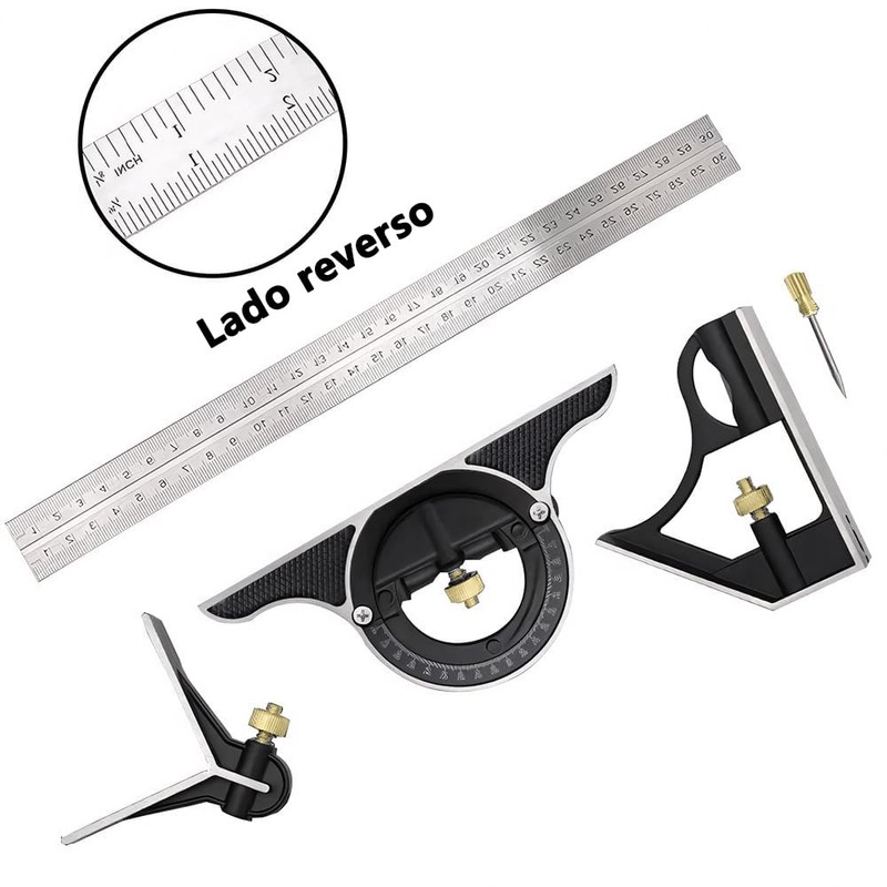 Regla De Ángulo,Escuadra De Combinacion,Acero Inoxidable,12 Pulgadas y 30cm,Ajustable Escuadra