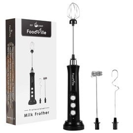 FoodVille MF02 Rechargeable Milk Frother Handheld Foam Maker with Stainless Whisk for Cappuccino, Latte, Bulletproof Coffee, Keto Diet, Protein Powder, Matcha