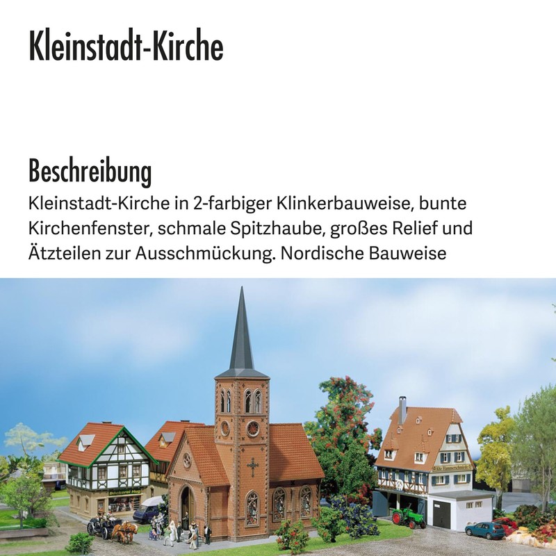 FALLER Kleinstadt-Kirche Modellbausatz mit 50 Einzelteilen 200 x 118 x