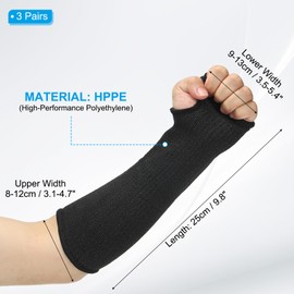 PATIKIL 16 Inch Cut Resistant Sleeve, 3 Pairs Arm Safety Protectors Sleeves with Thumb Hole Level 5 Protection Forearm Guard Sleeves for Thin Skin and Bruising, L, Black