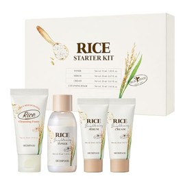 SKINFOOD Kit de inicio de arroz, tóner de arroz, suero de arroz, hidratante de arroz y lavado facial de arroz para piel de vidrio, juego de cuidado de
