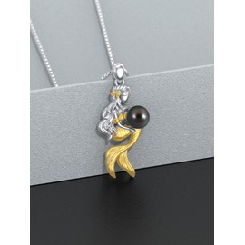 KANNSOAR Tahitian Black Pearl Necklace 18K Gold Plated Sterling Silver Mermaid Pendant Ocean Theme Mermaid Jewelry Black Pearl Gift for Women Wife Mom Girlfriend Sister