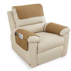 3Pcs Sofa Armrest Cover, Waterproof and Nonslip Armchair Covers for Arms Headrest, Sofa Slipcover with Side Pocket Abrasion Furniture Protector, Quilted Protector for Pets Leather Couch (Light brown)