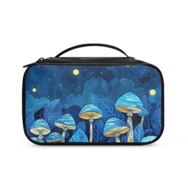Noteligou Blue Mushroom Makeup Bag for Women Makeup Organizer Travel Case Portable Toiletry Bag with 4 Interior Front Pockets Large Capacity Multifunction Makeup Organizer Bag