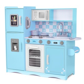 Lil' Jumbl Kids Kitchen Set, Pretend Wooden Play Kitchen with Chalk Board, Play Phone, Towel Rack & Ice Dispenser, Clicking Knobs, Pots & Utensils Included - Colorful