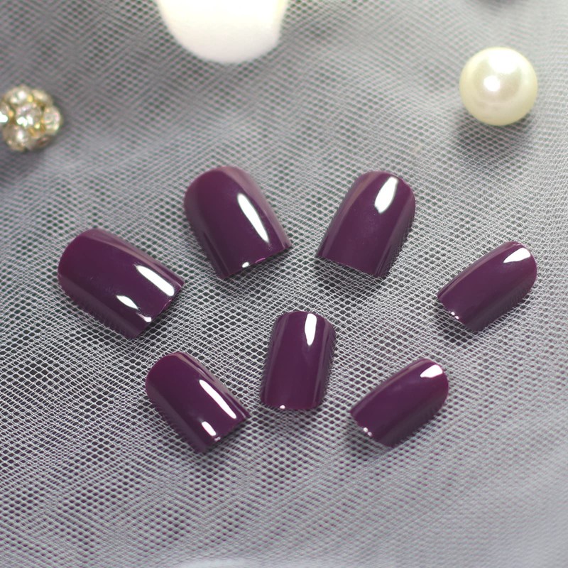Medium Square Fake Nails Purple Press on False Nails Artificial