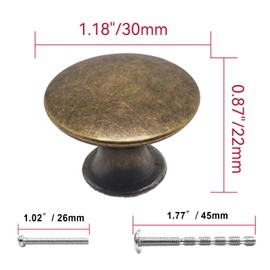 LOUZAGO 16 Pcs Antique Brass Cabinet Knobs, 1-1/5 inch Kitchen Dresser Knobs Drawer Knobs Handles, Round Cupboard Door Knobs Drawer Pulls Cabinet Hardware with Screws (Antique Brass)