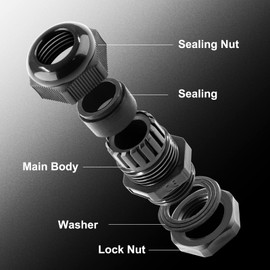 Rierdge 12 Pack 1/2" NPT Cable Glands Waterproof Connectors, Adjustable 6-12mm Cable IP68 Waterproof Nylon Joints with Gaskets