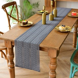 Modern Table Runner Grey 30 x 140 cm Boho Macrame with Tassels Cotton and Linen Tablecloth Vintage Style Washable Table Decoration for Wedding Kitchen Farm Crochet Lace Rustic
