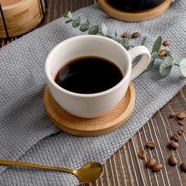 Juego de 6 posavasos de corcho de bamb absorbentes con soporte para bebidas, juego de posavasos de bamb para bebidas, estilo rstico para mesa de caf, 