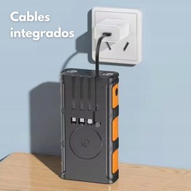 MR. GADGETS Solar MagPower, Banco De Energía, 30,000mAh, Carga Rápida, Power Bank Inalámbrica Qi, 4 Cables Integrados, Bateria Portátil, Energía Sustentable, Linterna, Brújula Integrada (Naranja)