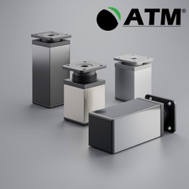 ATM® Adjustable Furniture Feet Set of 4 Height Adjustable Aluminium and Plastic Square Profile 40 x 40 mm Colour: Chrome Height 150 mm (+20 mm) High-Quality Wood Screws Included
