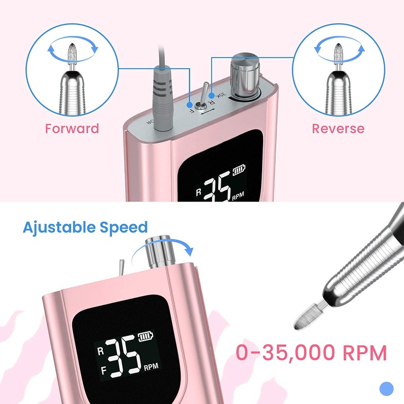 Delanie Electric Nail Drill Professional 35000 RPM Rechargeable Portable E-File