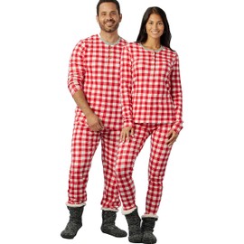 HonestBaby Family Matching Holiday Pajamas Organic Cotton for Men, Women, Kids, Toddlers, Baby Boys, Girls, Unisex Pets , Painted Buffalo Check Red, X-Small/Small