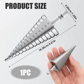 Step Drill Diameter 4-32 mm with 15 Steps Cone Drill, Step Drill, Peeling Drill Diameter 4-32 mm - HSS Stainless Steel for Metal, Wood, Brass, Plastic - High-Quality Twist Drill - Silver
