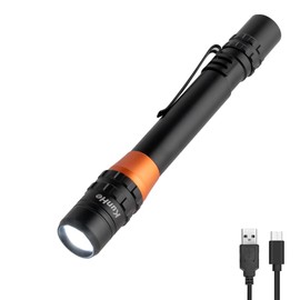 KunHe 500 Lumens Small LED Pen Flashlight Rechargeable, IPX4 Waterproof, 3 Light Modes, Pocket Size Pen Flashlight with Steel Pocket Clip,USB C Charging Cable Work Light