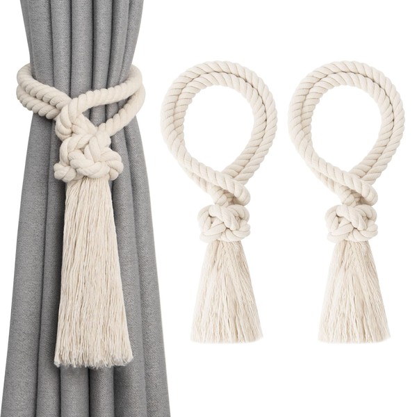 Pretty Jolly 2 Pack Natural Cotton Rope Tassel Curtain Tiebacks