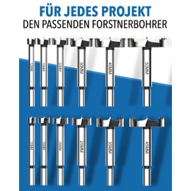 STONE REEF Forstner Drill Bit Set 12 Pieces [10-50 mm Including Storage Box] - Forstner Drill, Forstner Drill, Forstner Drill Bit Set, Wood, Pot Drill, Forstner Drill Bit 40 mm, Fostner Drill Bit