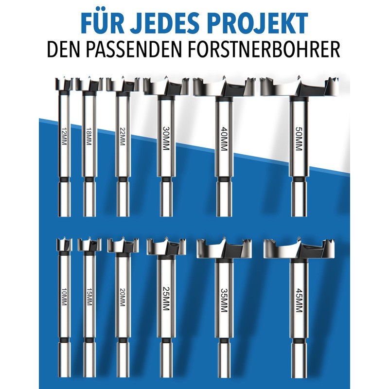 STONE REEF Forstner Drill Bit Set 12 Pieces [10-50 mm