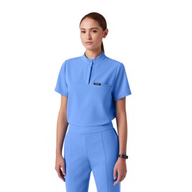 Jaanuu Savi Women's 1-Pocket Classic Banded Collar Scrub Top - Ceil Blue S