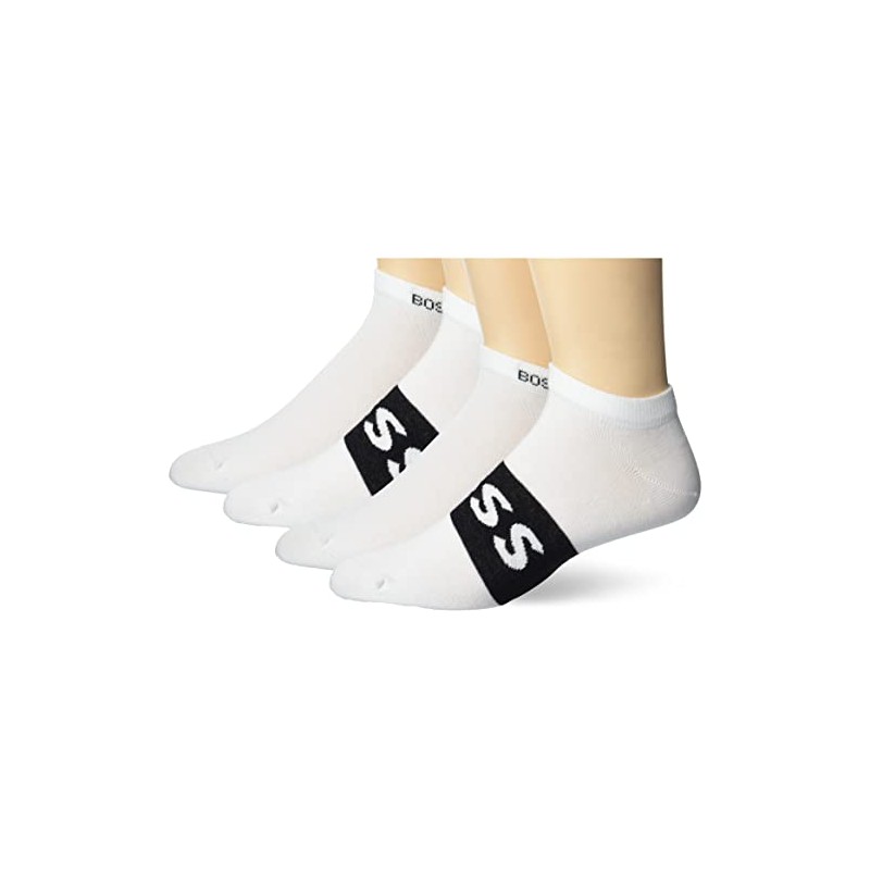 BOSS mens 2 Pack Big Logo Ankle Casual Sock, White,
