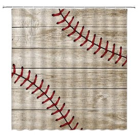 HYKHYK Baseball Shower Curtain Sports Theme Vintage Wooden Boards Cool Men Teen Boys Kids Fabric Bathroom Curtain Set with Hooks(70" WX70 H)