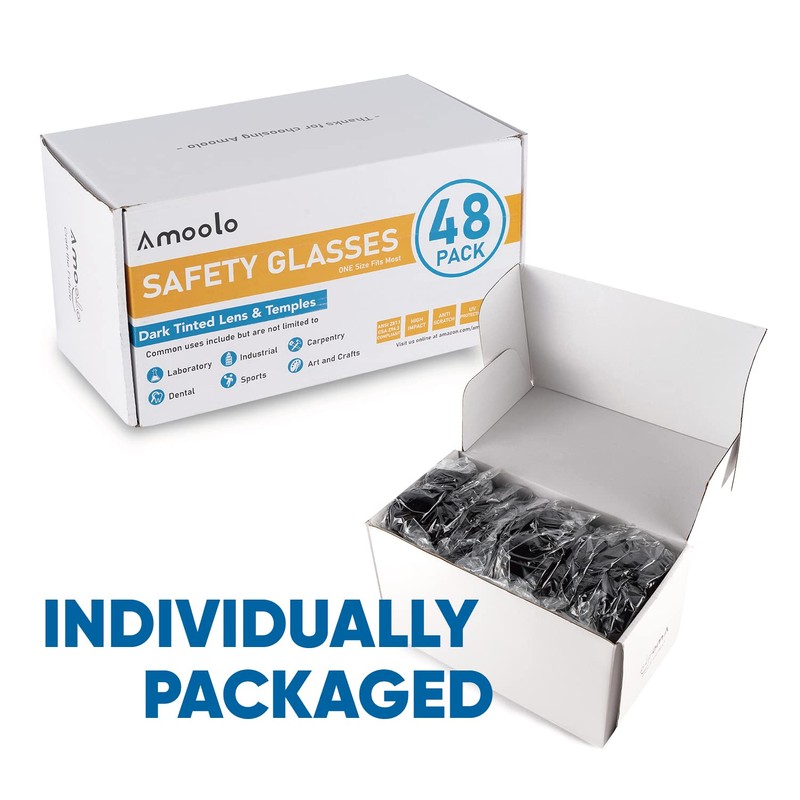 amoolo Tinted Safety Glasses Bulk of 24, Protective Safety Sunglasses,