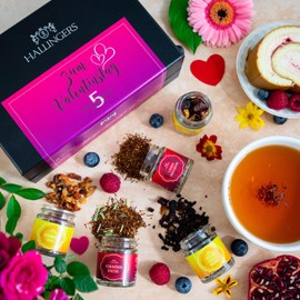 Hallingers Valentine's Day 5 Varieties Tea Gift Set for Valentine's Day, Vegan & Gluten Free in Screw Jars (Set) – Valentine's Day as a Gift for Him & Gift for Her | Recovery Year