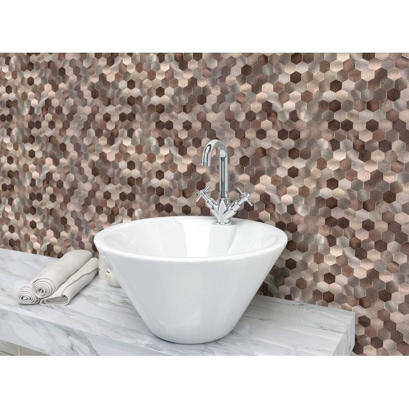Decopus Metal Tile Backsplash with Retro Look - (Hexagon Copper