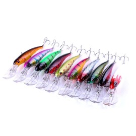 Fishing Lures 10 Large Hard Bait Minnow VIB Lures with Treble Hook Life-Like Swimbait Fishing Bait 3D Fishing Eyes Popper Crankbait Vibe Sinking Lure for Bass Trout Walleye Redfish