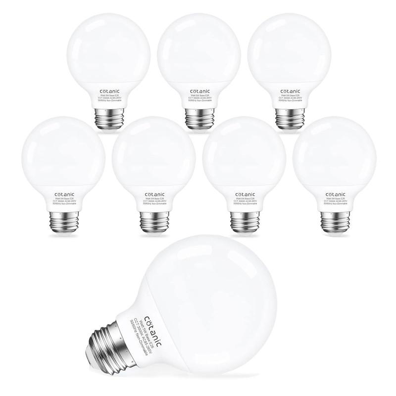 Cotanic Bathroom Round Light Bulb, E26 Standard Base, 5W, 60