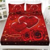 AILONEN Hearts Love Fitted Sheet Set Queen Size,3D Red Rose