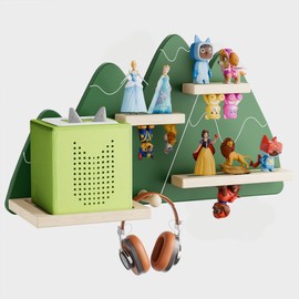 PureLoom PureLoom Tonie Wall Shelf (Mountain) for Toniebox, Tonies Figures Storage, Magnetic Wooden Floating Shelves Compatible with Tonie Box Player Character, Display Shelf for Children Kid's Room (Green)