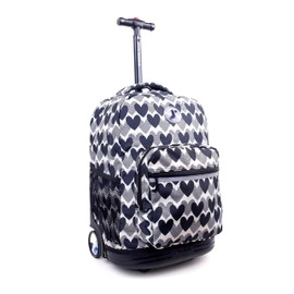 J World Sunrise Rolling Backpack. Roller Bag with Wheels, Heart Dot