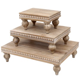 SwallowLiving Wooden Riser for display, Natural, Set of 3