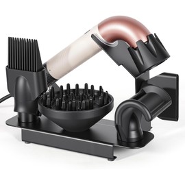 Affogato Hair Dryer Holder Stand Compatible with Dyson Supersonic r, Magnetic 4 Holes Countertop Hair Dryer Organizer, Steel Storage Rack for Attachments Diffuser/Nozzles