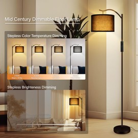 BoostArea Floor Lamp for Living Room,Arc Floor Lamp with Remote Control,Stepless Dimmable Brightness & Colors Temperature 2700k-6500k,Modern Standing Lamp for Bedroom Study Room Office,Black