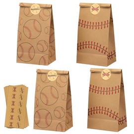 SAYAYA 48 Pack Baseball Gift Bags Team Snack Party Favor for Kids Baseball Goodie Candy Treat Bags with Fun Stickers for Sports, Games Day, Birthday Party Decorations School Supplies (Kraft)