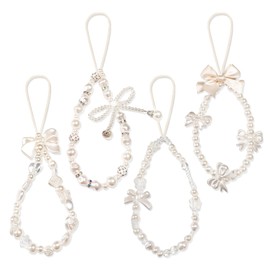 4 PCS Cute Phone Charms Strap Kit,Pearl Beaded Bow Butterfly Flower Anti,Theft Bracelet phone charms strap,Bag,Camera,AirPods (Y2K Aesthetic)