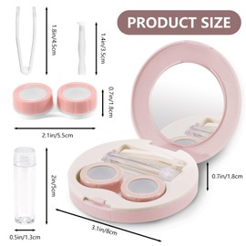 2 Pack Travel Contact Lens Case Kit, Portable Eye Contact Case with Mirror, Remover Tool, Tweezers & Solution Bottle, Contact Lens Holder Box Container Storage for Outdoor Daily (Round, Pink)